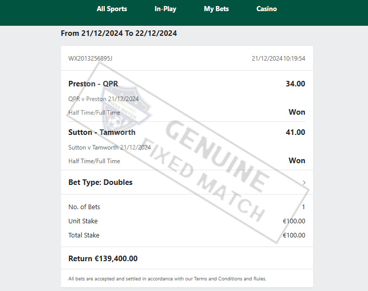 Fixed Matches 100% Sure