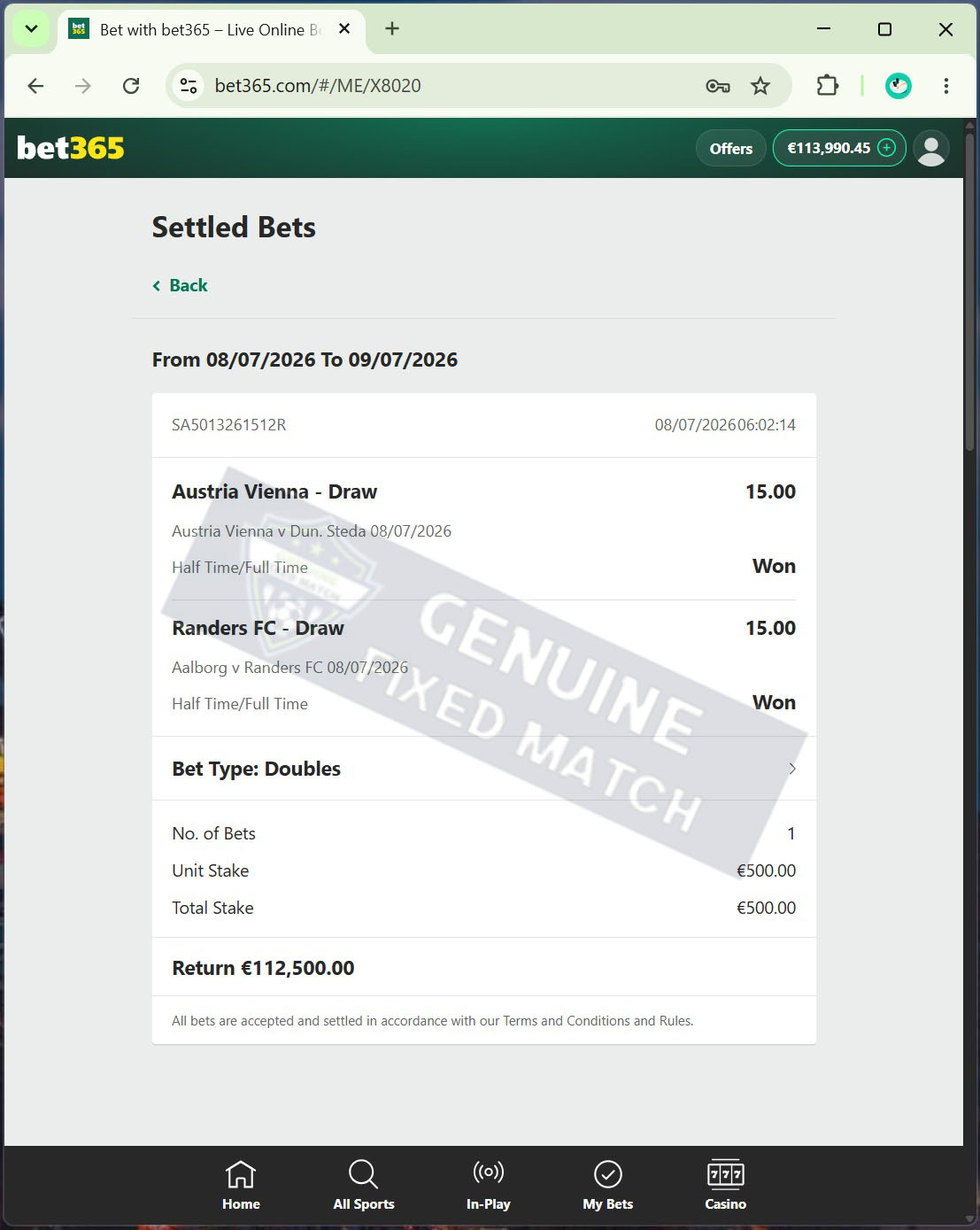 Correct fixed matches today