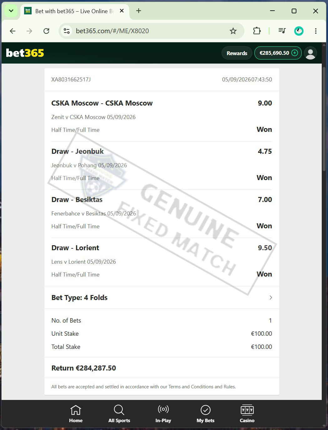 Correct Fixed Matches