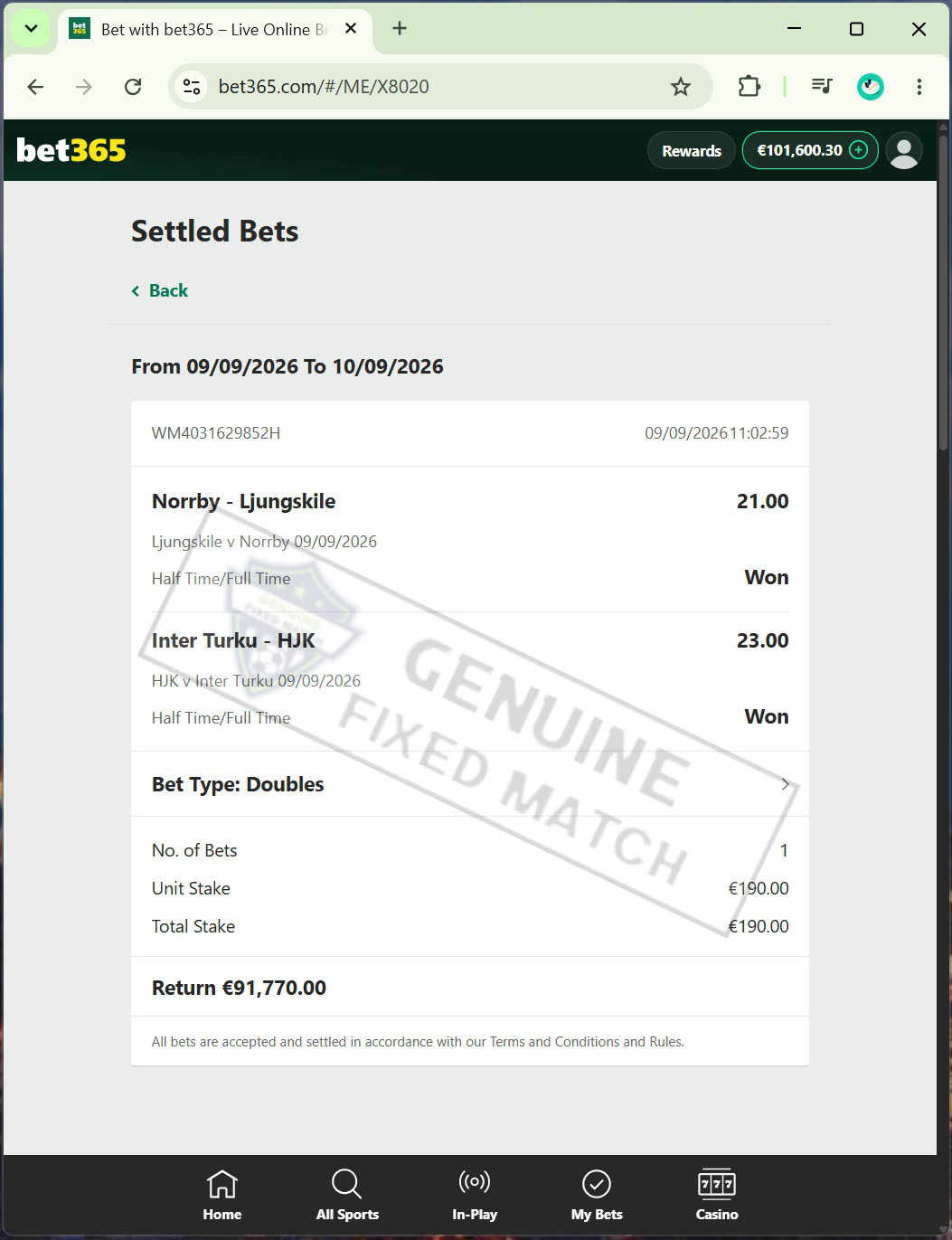 Fixed Matches 100 Sure