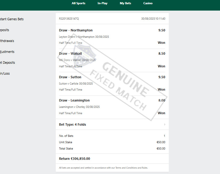 Daily Fixed Matches 100% Sure