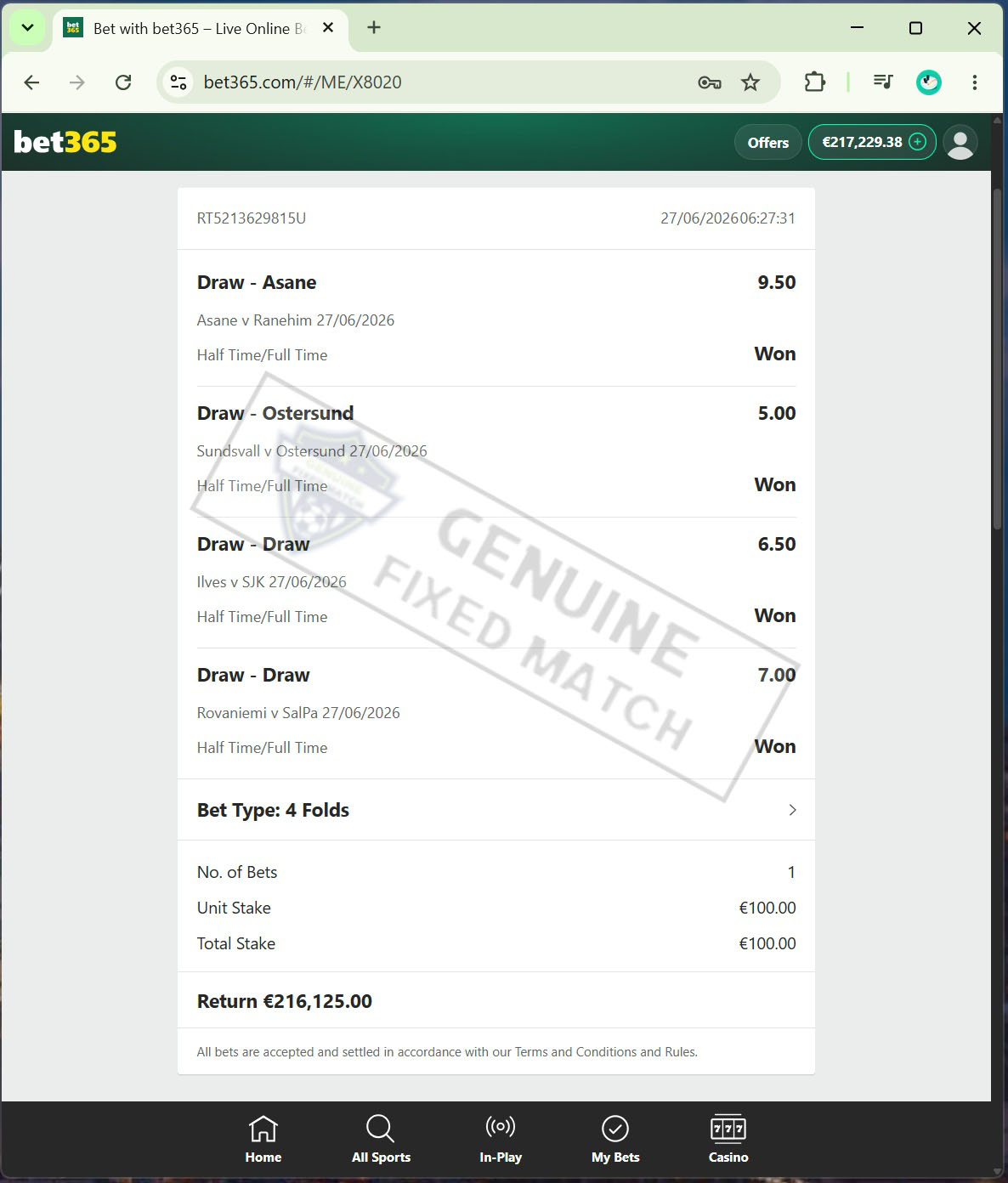 Correct Score Fixed Match