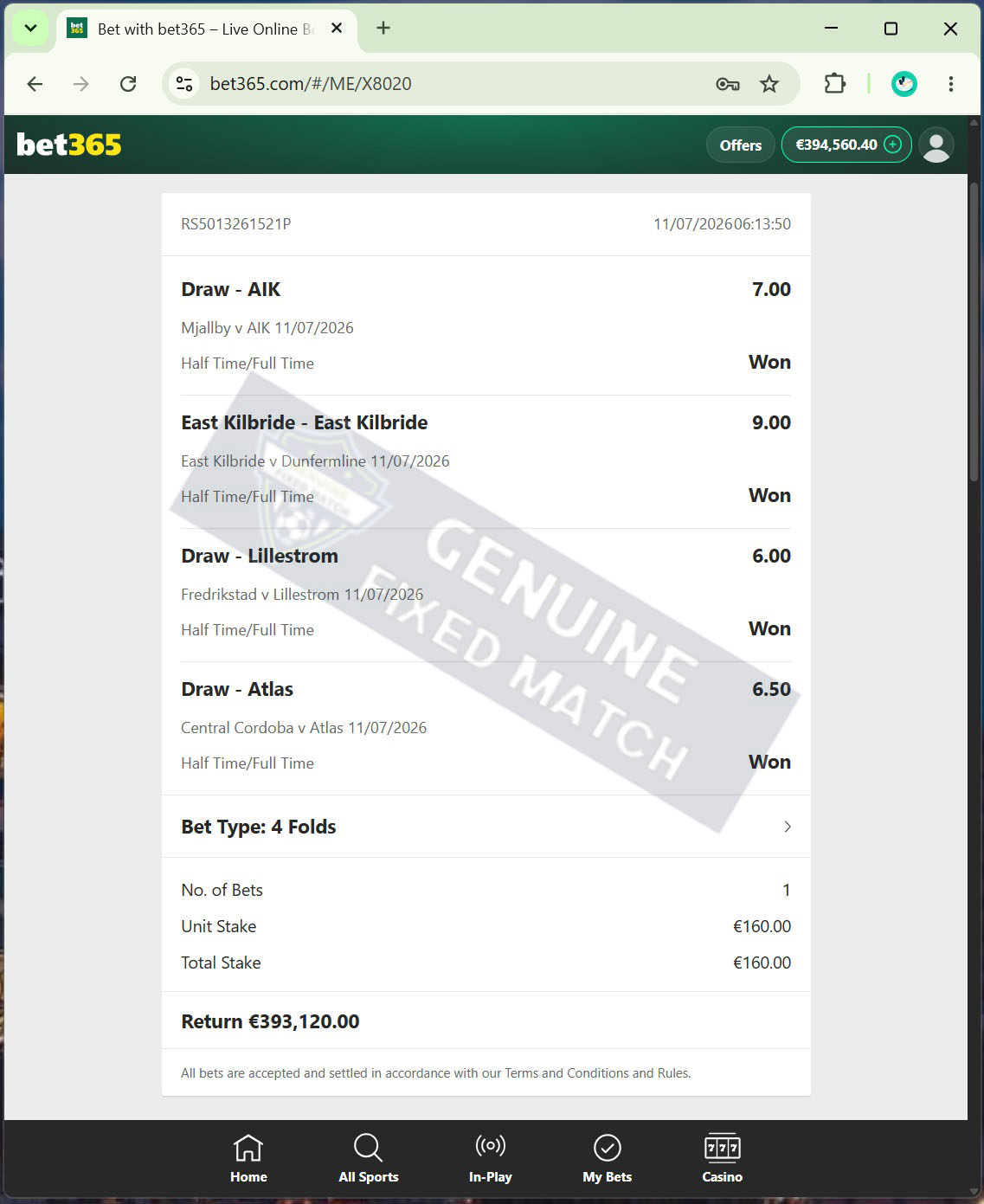 Accurate Fixed Matches 100% Sure