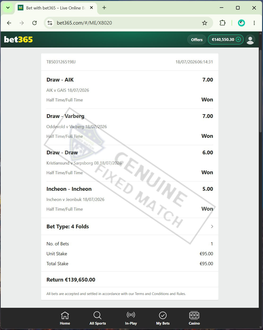 Correct Fixed Matches
