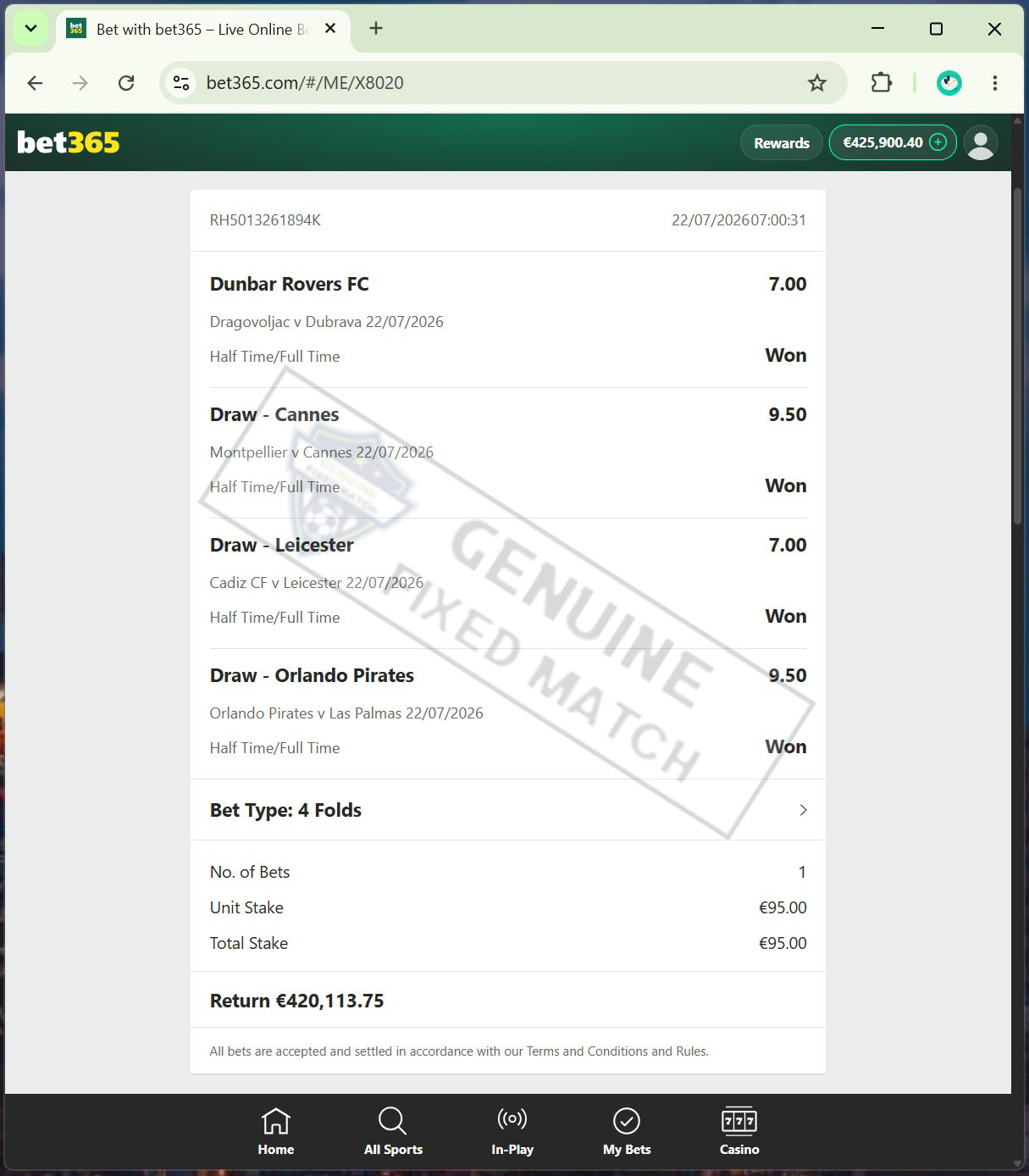 Correct Fixed Matches