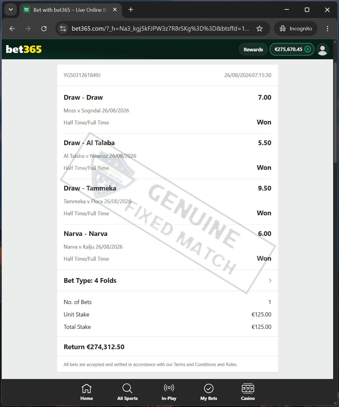 Correct Fixed Matches