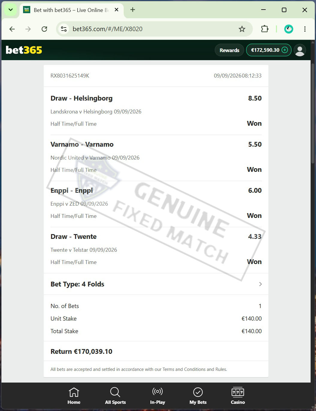 Correct Fixed Matches