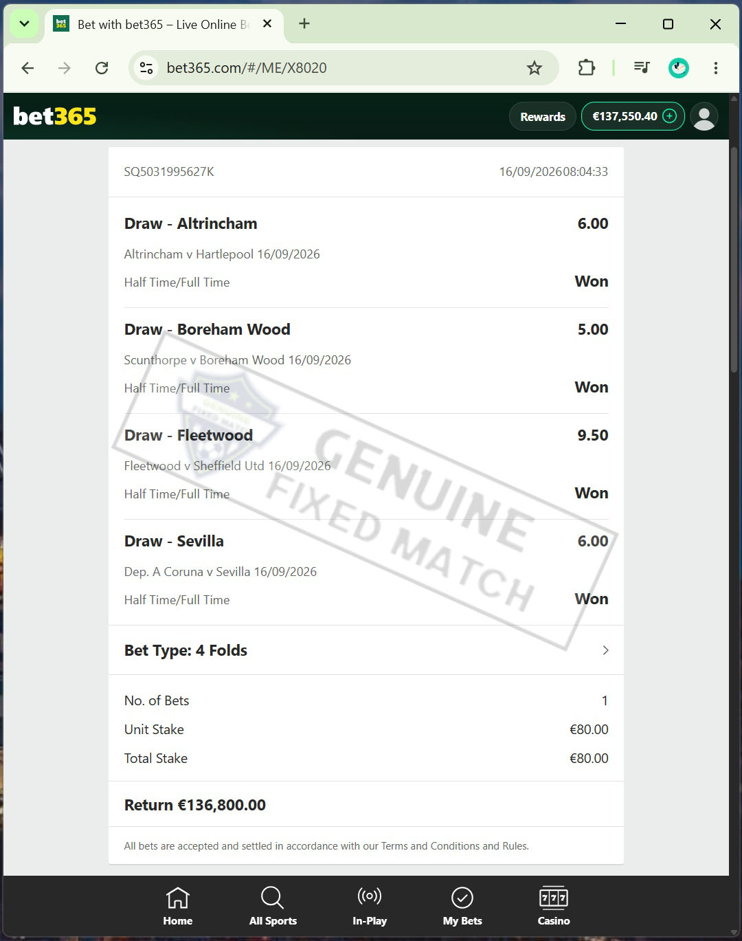 Single Fixed Matches