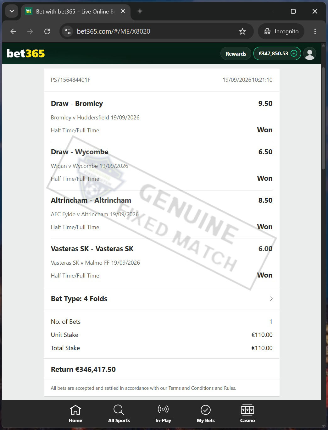 Correct Fixed Matches