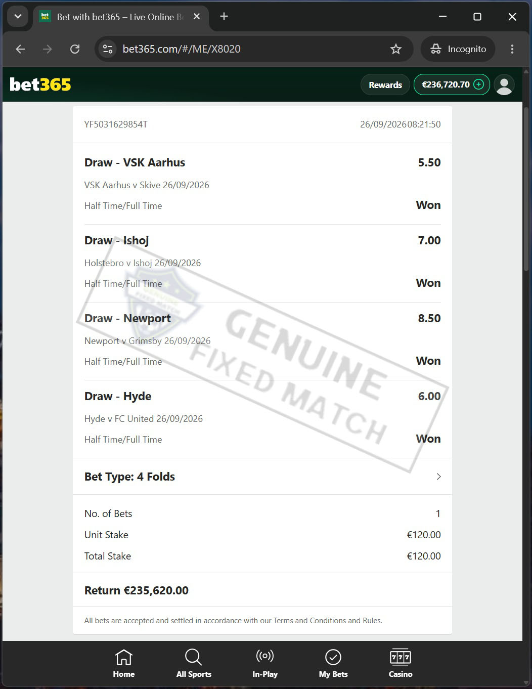 Correct Fixed Matches